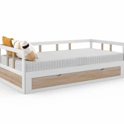 Lit convertible 180 x 190 cm blanc et hêtre*IDMarket Hot