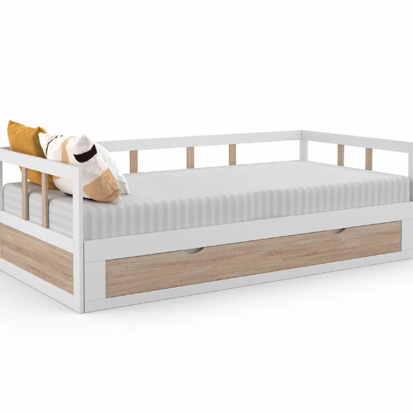 Lit convertible 180 x 190 cm blanc et hêtre*IDMarket Hot