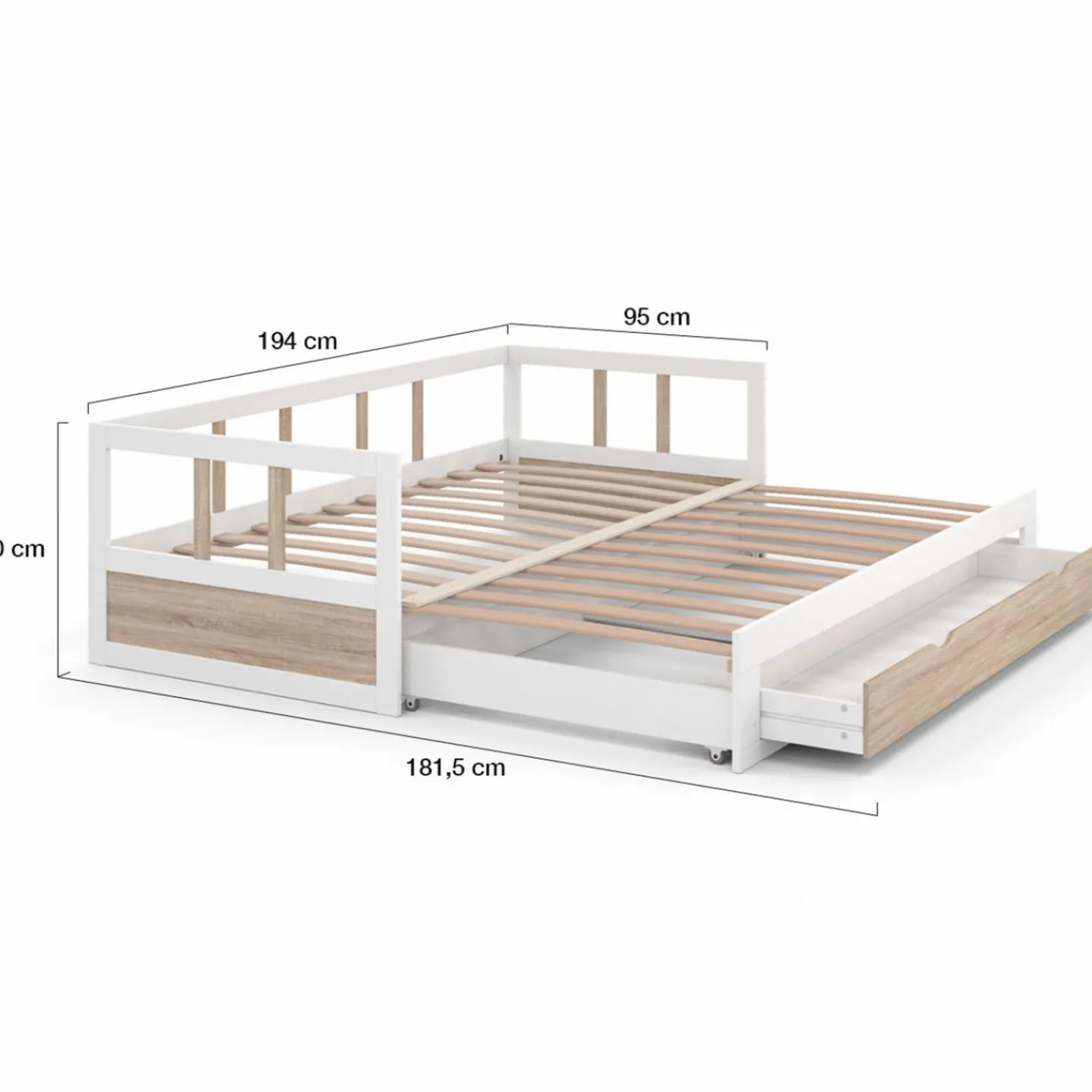 Lit convertible 180 x 190 cm blanc et hêtre*IDMarket Hot