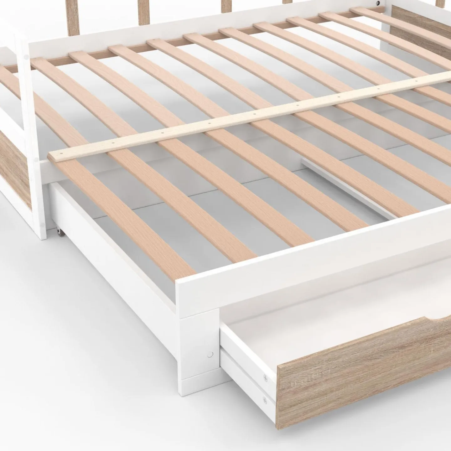 Lit convertible 180 x 190 cm blanc et hêtre*IDMarket Hot