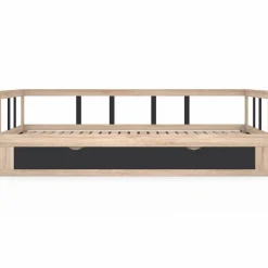 Lit convertible 180 x 190 cm noir et hêtre*IDMarket Discount