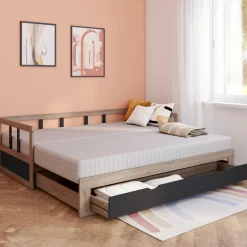 Lit convertible 180 x 190 cm noir et hêtre*IDMarket Discount