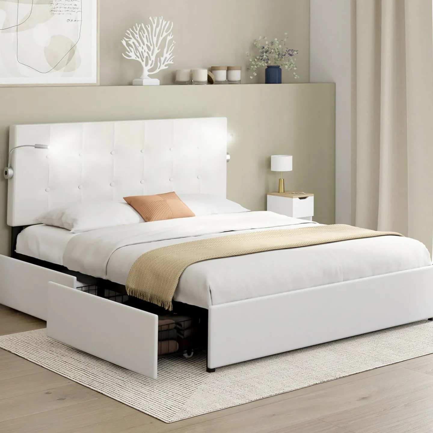 Lit double 140 x 190 avec liseuses*IDMarket Sale