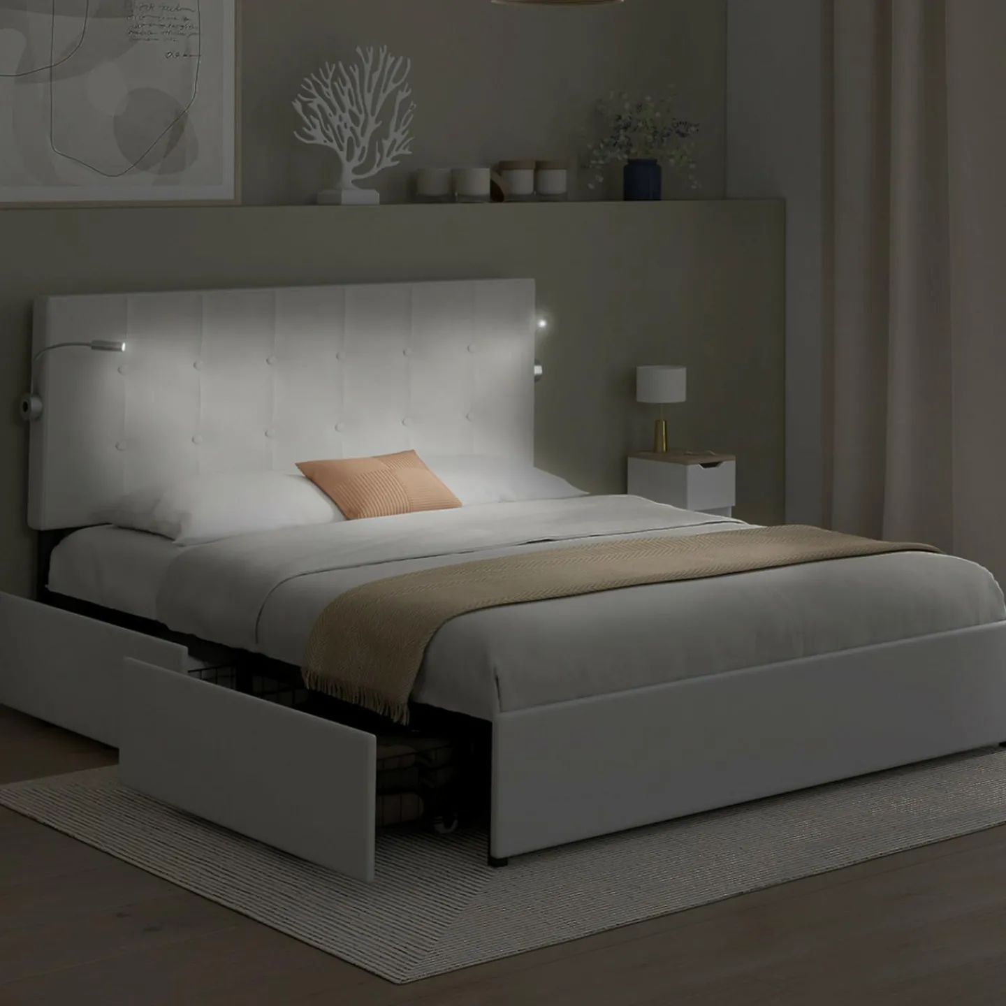 Lit double 140 x 190 avec liseuses*IDMarket Sale