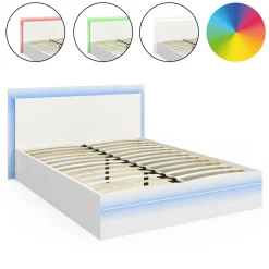 Lit double 140 x 190 cm avec sommier et LED intégrées blanc*IDMarket Online