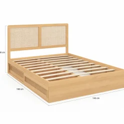 Lit double avec rangements et tête de lit cannage*IDMarket Outlet