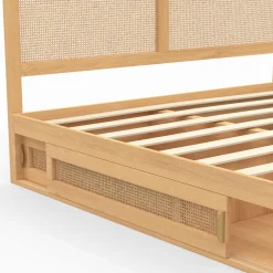 Lit double avec rangements et tête de lit cannage*IDMarket Outlet