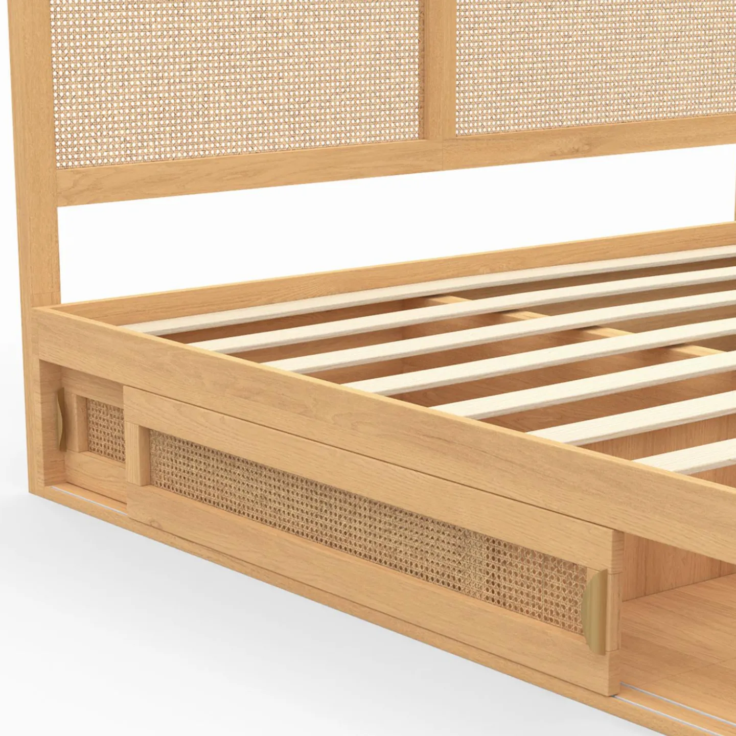Lit double avec rangements et tête de lit cannage*IDMarket Outlet