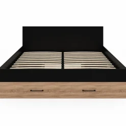 Lit double avec rangement 140x190 cm avec tête de lit hêtre et noir*IDMarket New