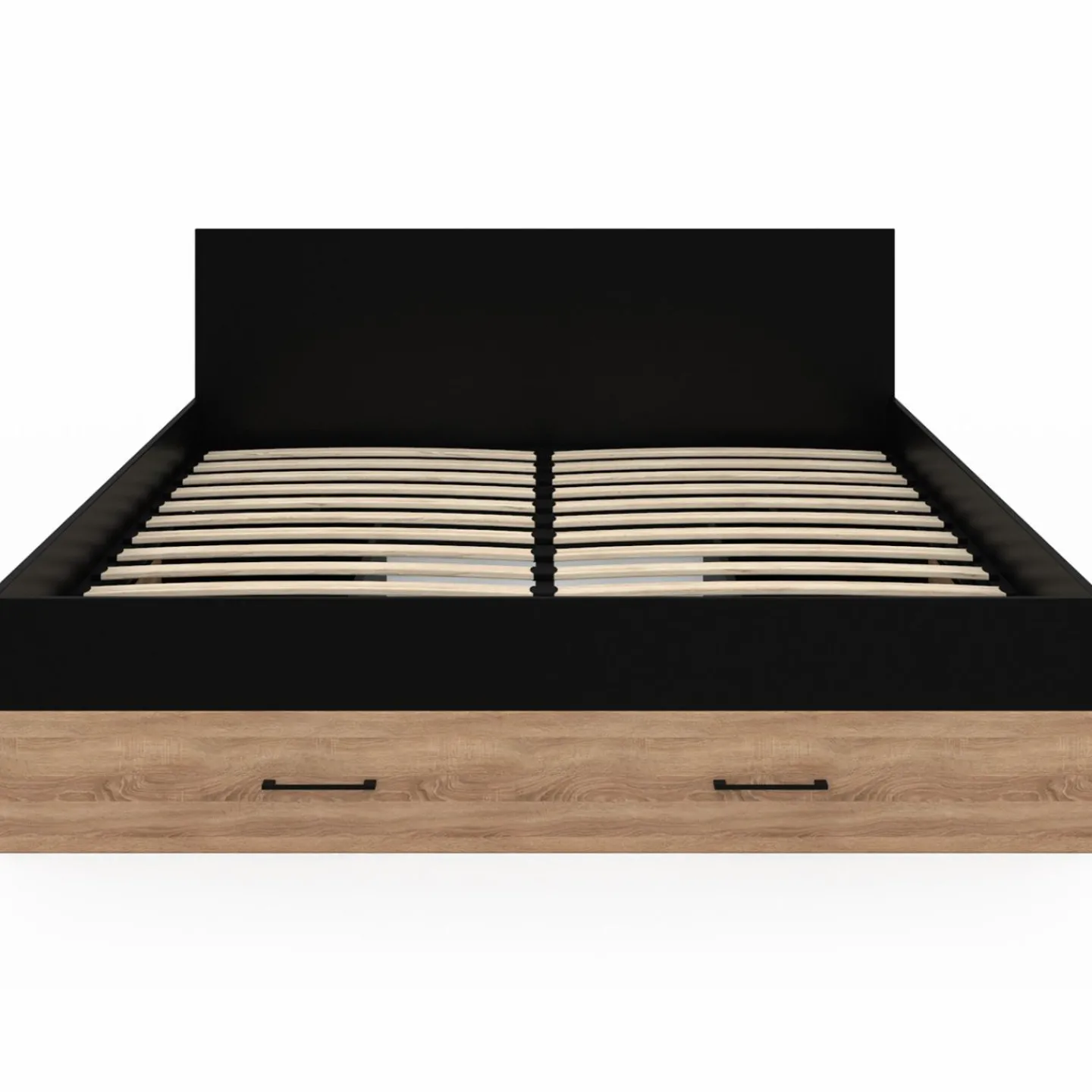Lit double avec rangement 140x190 cm avec tête de lit hêtre et noir*IDMarket New