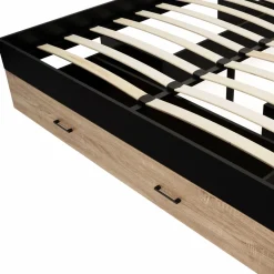 Lit double avec rangement 140x190 cm avec tête de lit hêtre et noir*IDMarket New