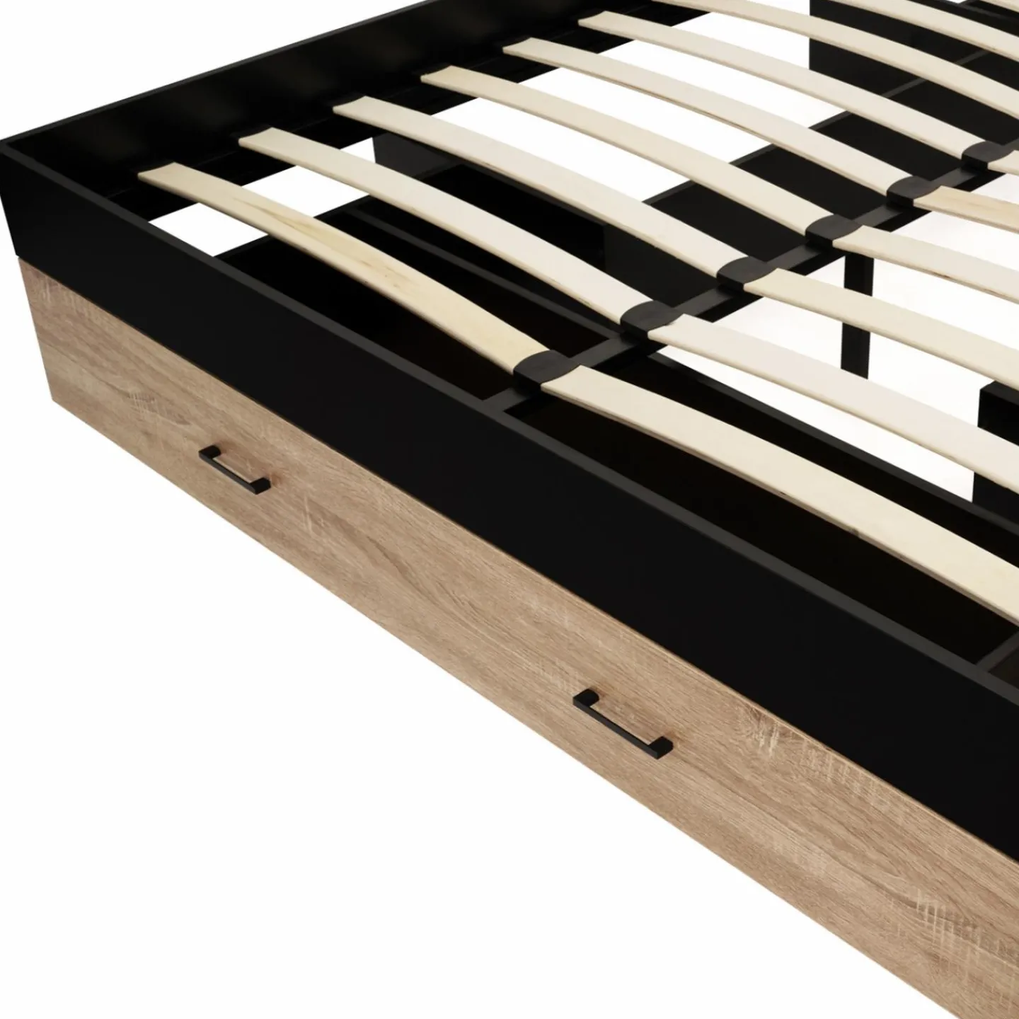 Lit double avec rangement 140x190 cm avec tête de lit hêtre et noir*IDMarket New