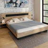 Lit double avec tête de lit et tables de chevet intégrées et sommier 180 x 200 cm bois et noir*IDMarket New