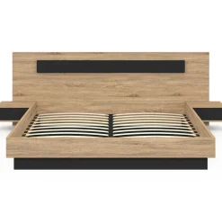 Lit double avec tête de lit et tables de chevet intégrées et sommier 180 x 200 cm bois et noir*IDMarket New