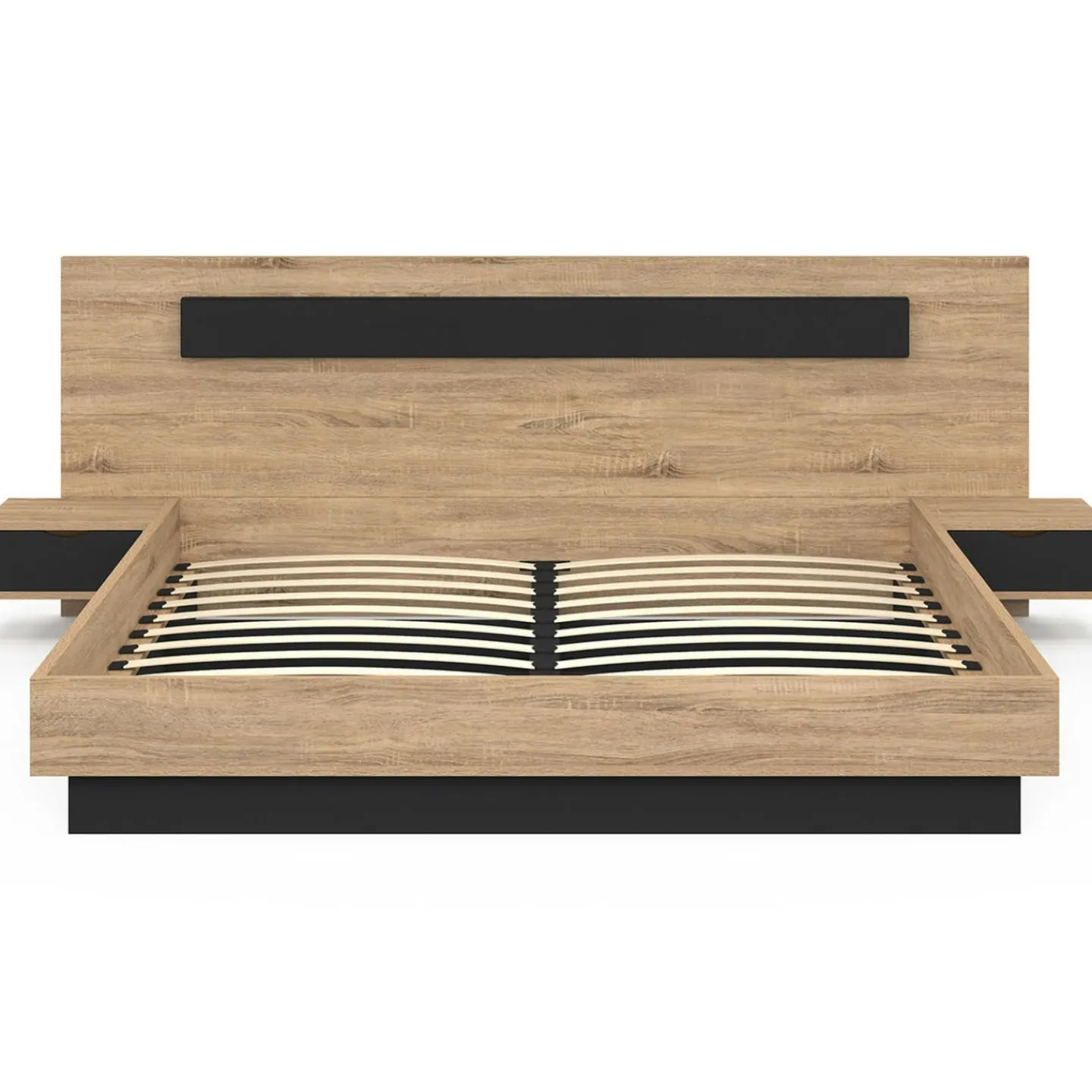 Lit double avec tête de lit et tables de chevet intégrées et sommier 180 x 200 cm bois et noir*IDMarket New