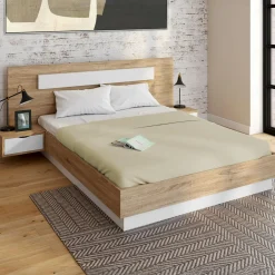 Lit double avec tête de lit, sommier et tables de nuit*IDMarket