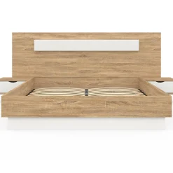 Lit double avec tête de lit, sommier et tables de nuit*IDMarket