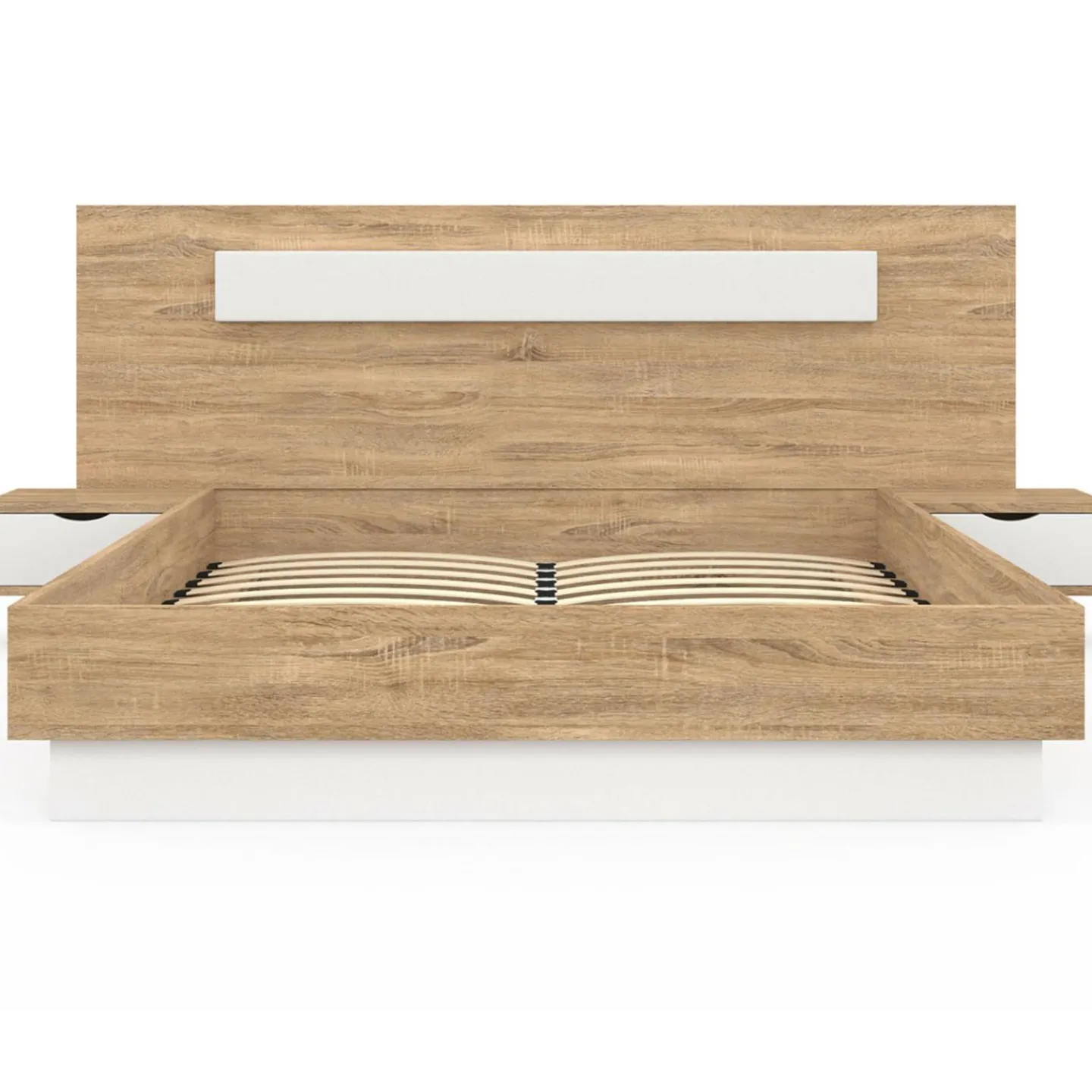 Lit double avec tête de lit, sommier et tables de nuit*IDMarket
