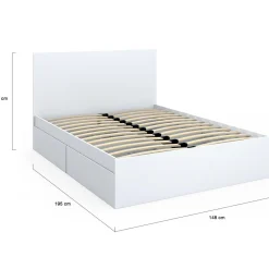 Lit double blanc 4 tiroirs sur roulettes avec tête de lit*IDMarket Hot