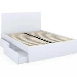 Lit double blanc 4 tiroirs sur roulettes avec tête de lit*IDMarket Hot