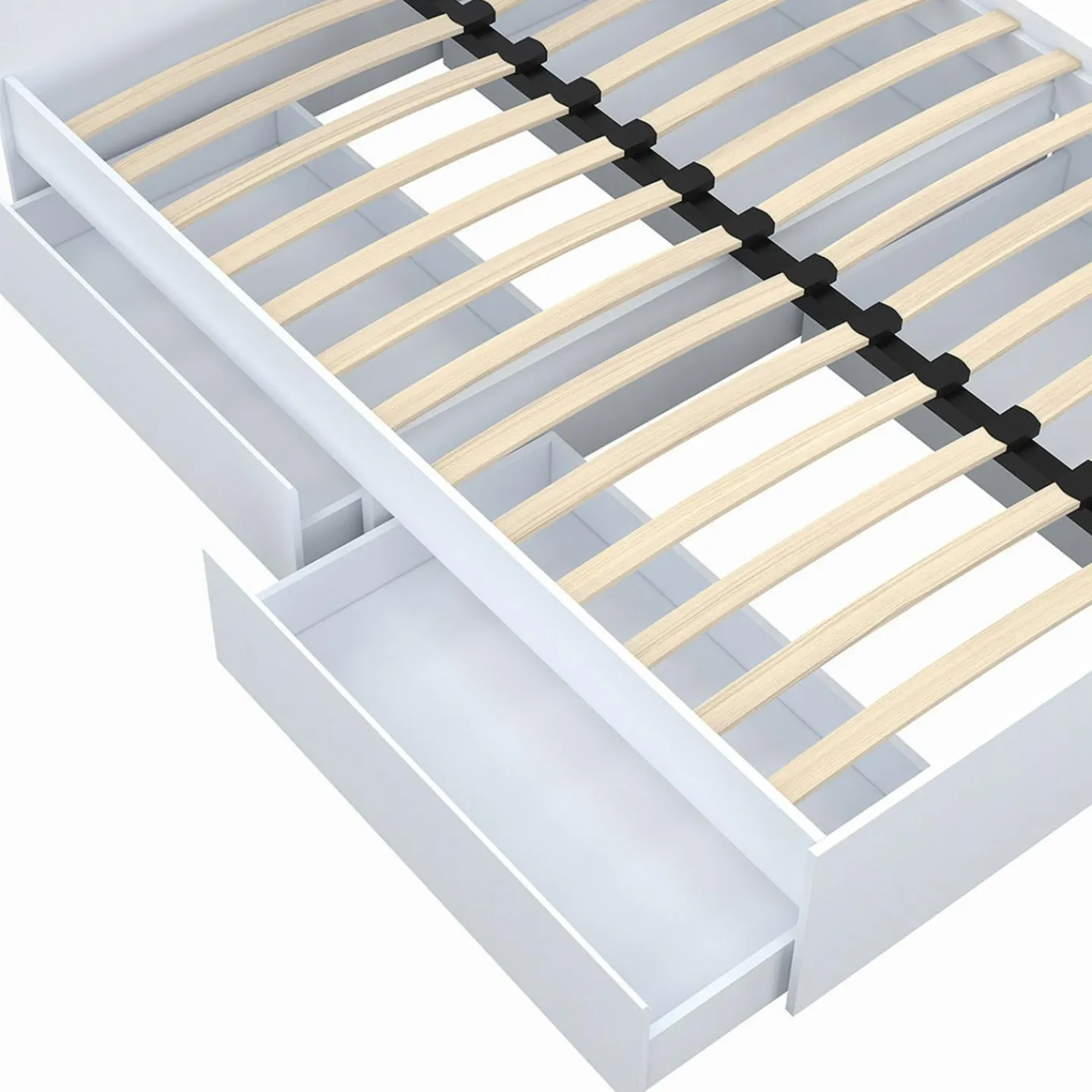 Lit double blanc 4 tiroirs sur roulettes avec tête de lit*IDMarket Hot