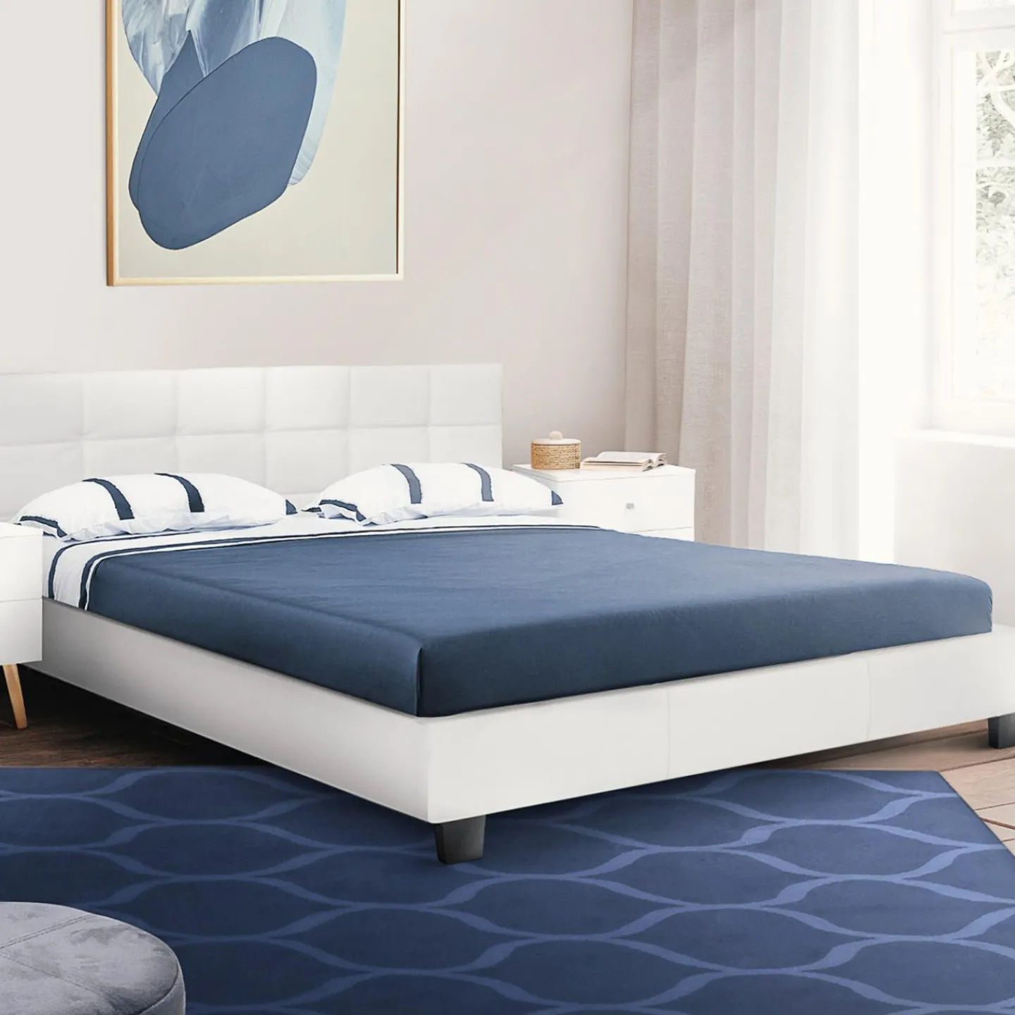 Lit double blanc 140x190 cm avec sommier*IDMarket Sale