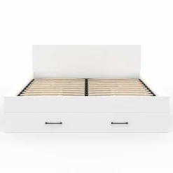 Lit double blanc 140x190cm avec tête de lit et rangements*IDMarket Sale