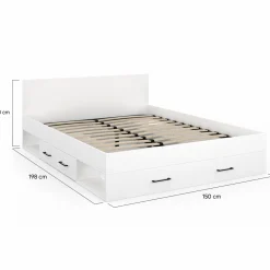 Lit double blanc 140x190cm avec tête de lit et rangements*IDMarket Sale