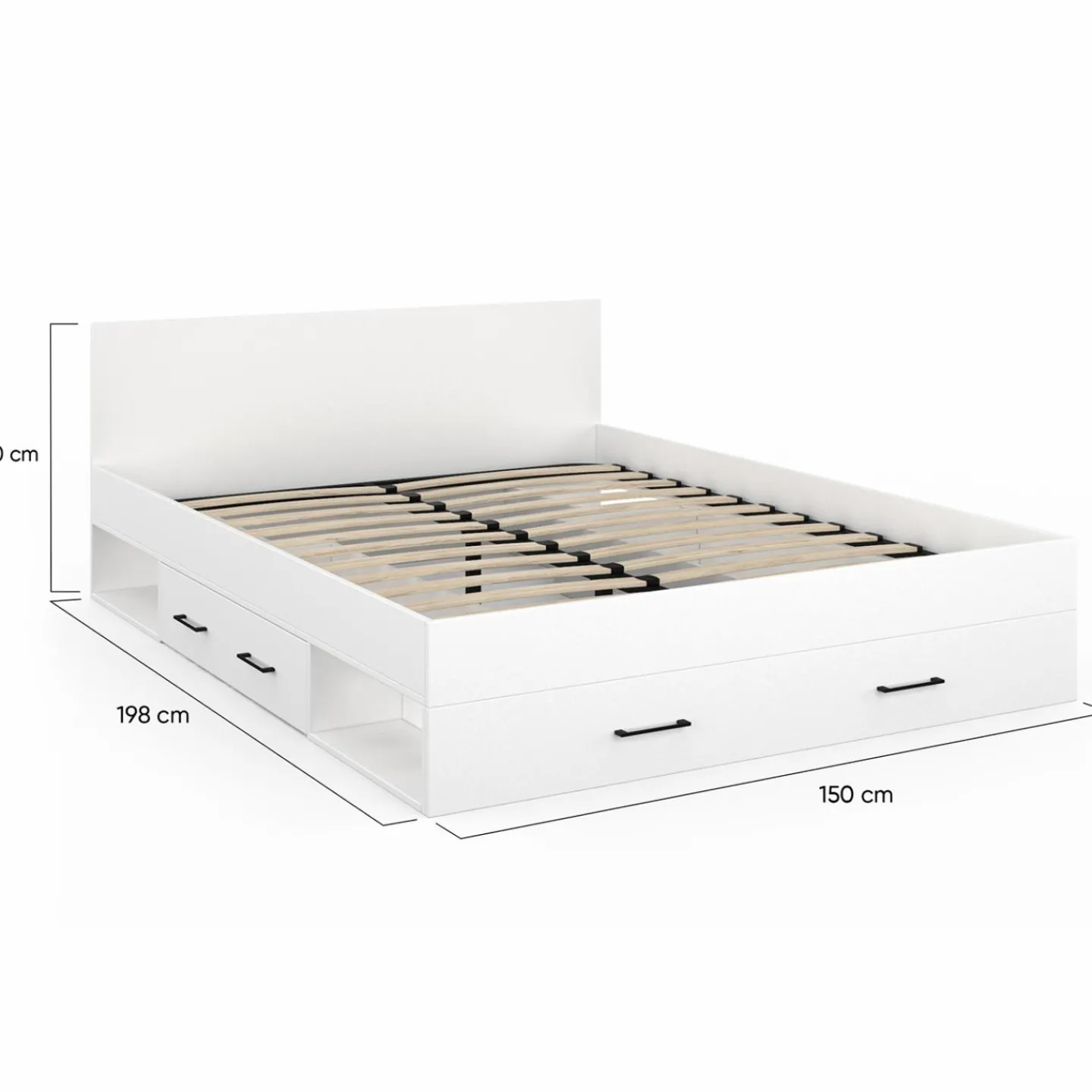 Lit double blanc 140x190cm avec tête de lit et rangements*IDMarket Sale