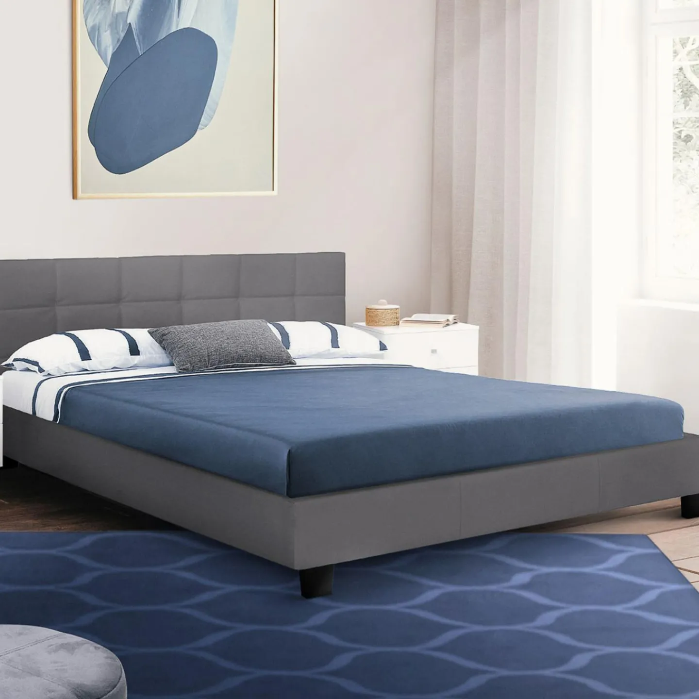 Lit double gris anthracite 140x190 cm avec tête de lit*IDMarket Clearance