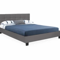 Lit double gris anthracite 140x190 cm avec tête de lit*IDMarket Clearance