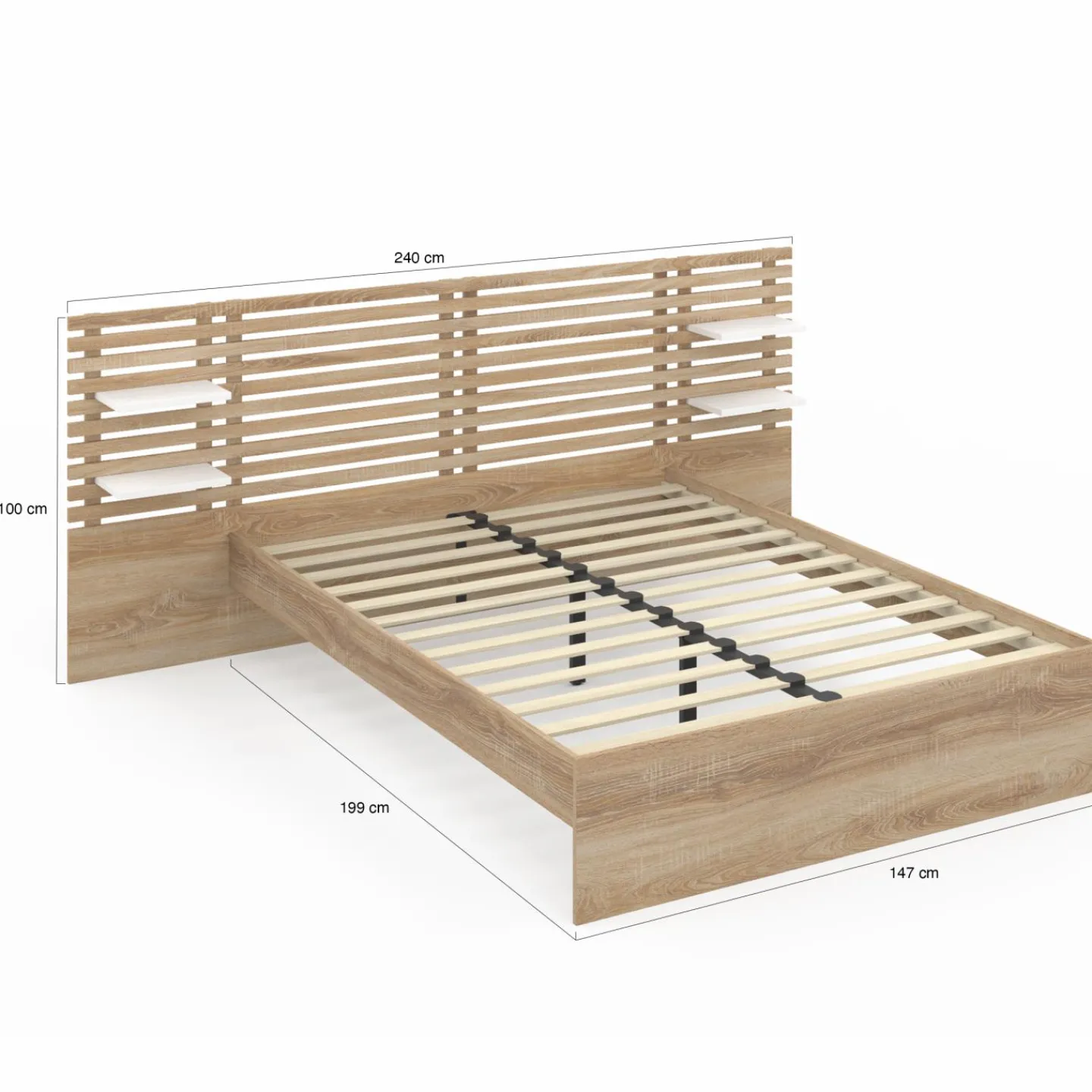 Lit double hêtre et blanc avec tête de lit et étagères*IDMarket Hot