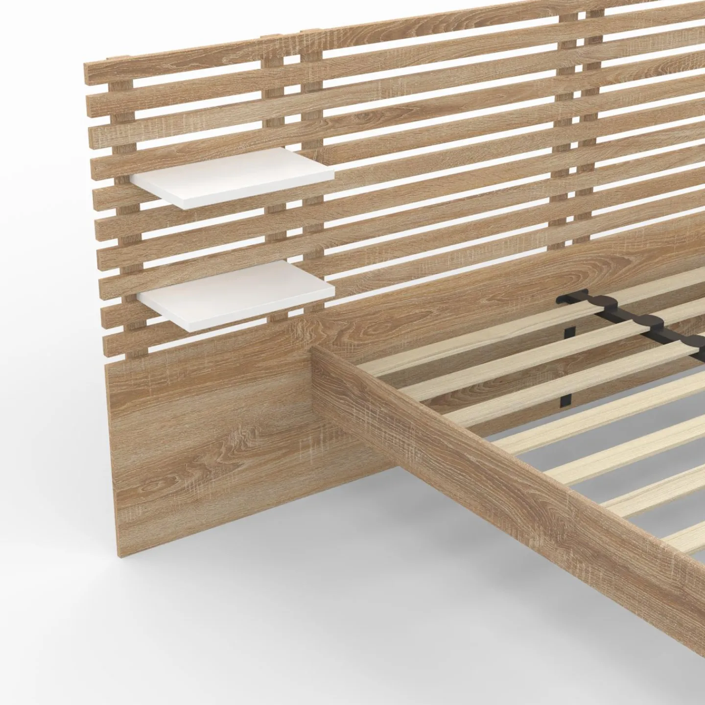 Lit double hêtre et blanc avec tête de lit et étagères*IDMarket Hot