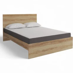 Lit double 140x190 avec sommier hêtre + matelas à mémoire de forme*IDMarket Outlet