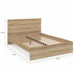 Lit double 140x190 avec sommier hêtre + matelas à mémoire de forme*IDMarket Outlet
