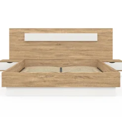Lit double 140x190 bois et blanc avec tête de lit et tables de chevet*IDMarket New