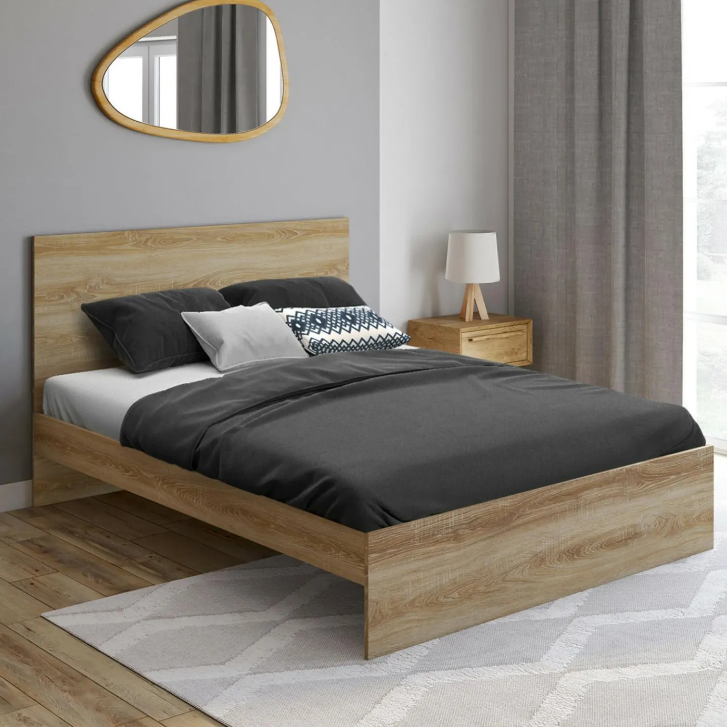 Lit double 140x190 cm avec sommier et tête de lit en bois*IDMarket Clearance