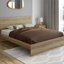 Lit double 160x200 cm avec tête de lit et sommier hêtre*IDMarket Clearance