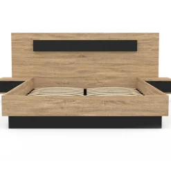 Lit double 160x200 cm bois et noir avec tête de lit et tables de chevet*IDMarket Clearance