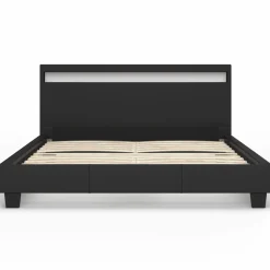 Lit double 140x190 cm en PVC noir avec sommier et LED*IDMarket Hot