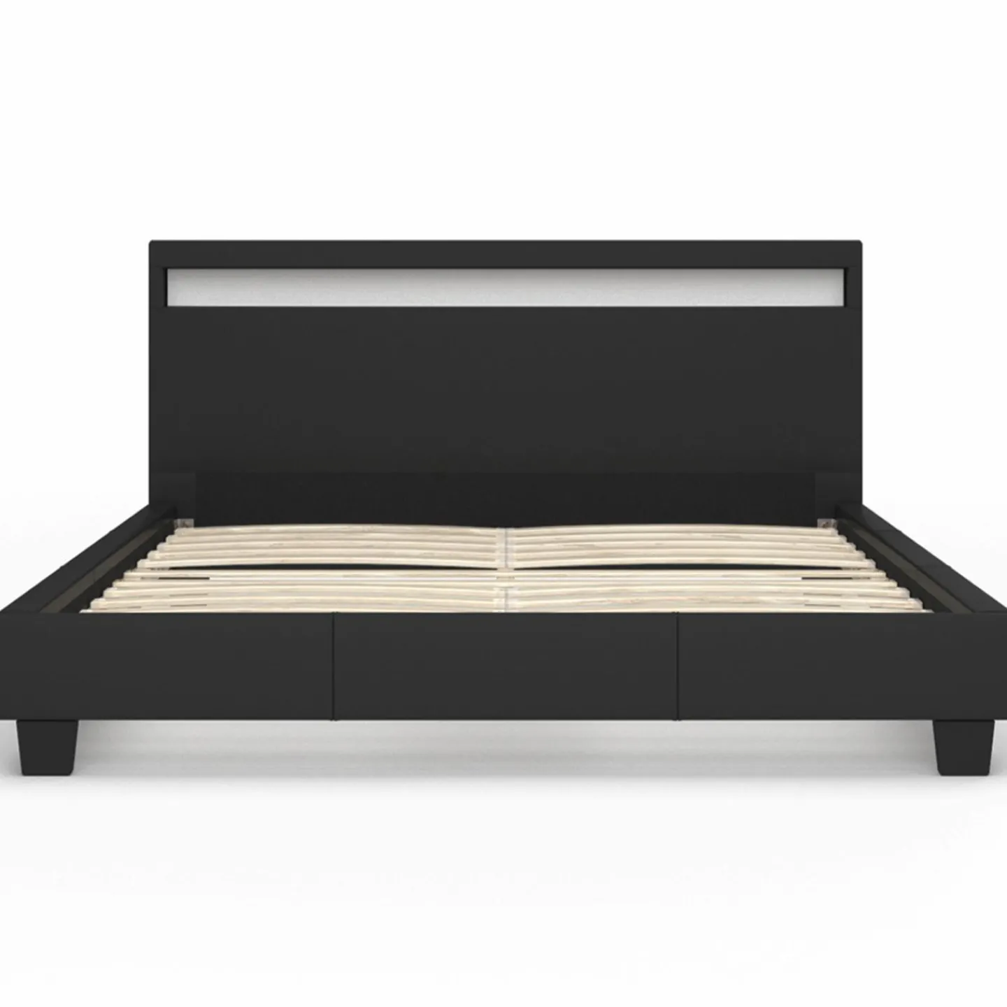 Lit double 140x190 cm en PVC noir avec sommier et LED*IDMarket Hot