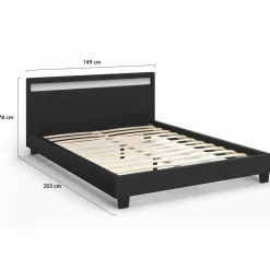 Lit double 140x190 cm en PVC noir avec sommier et LED*IDMarket Hot