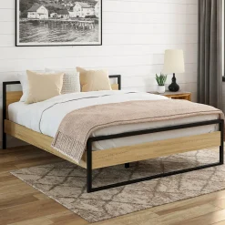 Lit double 140x190 cm style industriel avec sommier*IDMarket Clearance