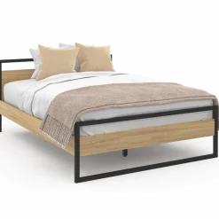 Lit double 140x190 cm style industriel avec sommier*IDMarket Clearance