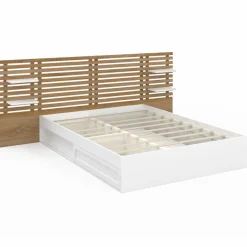 Lit double 140x190 hêtre et blanc avec tête de lit et chevets*IDMarket Sale