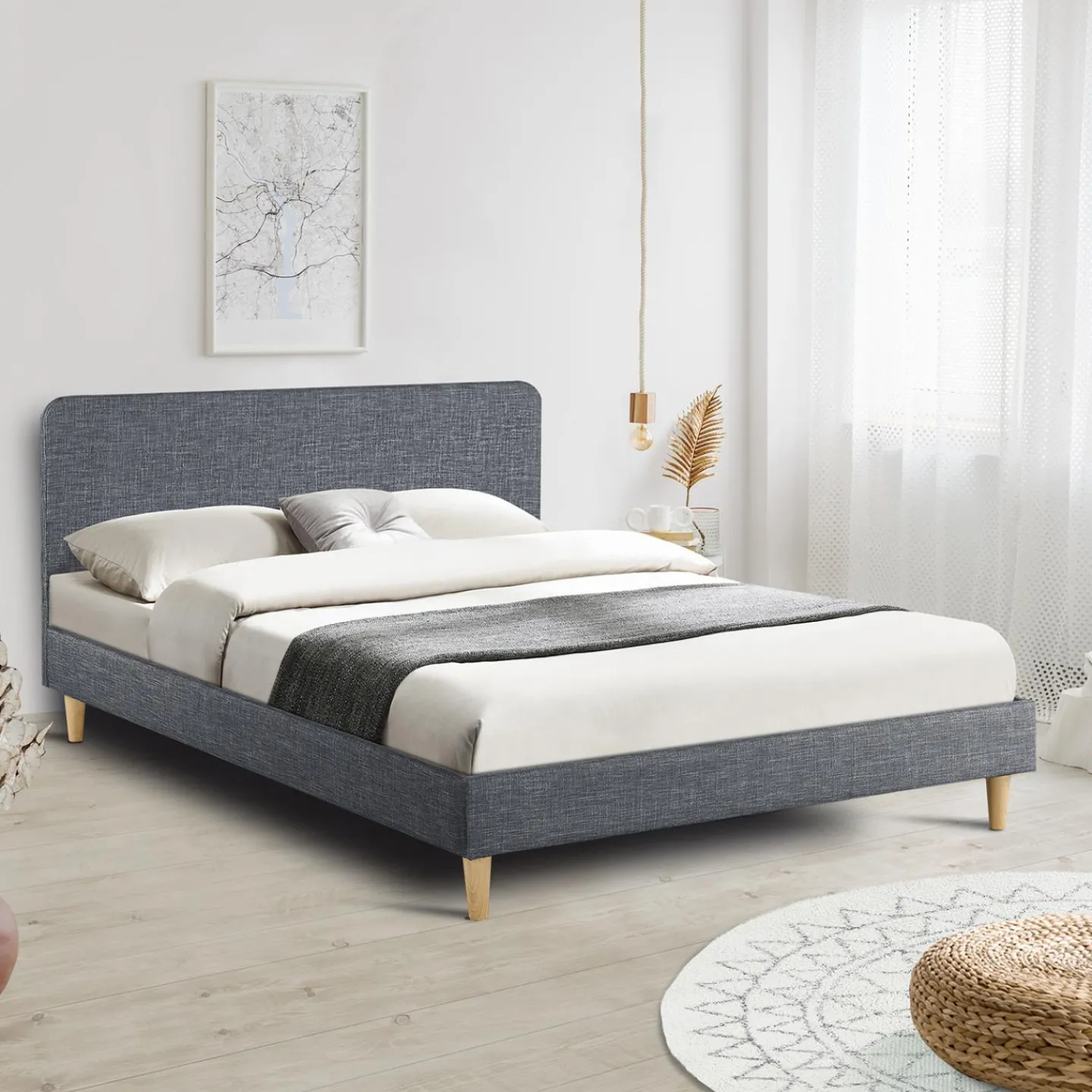Lit scandinave 140x190 cm gris*IDMarket Outlet
