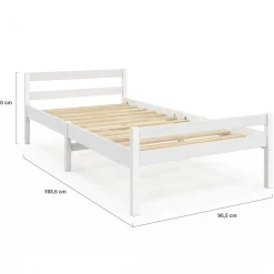 Lit simple 90 x 190 cm avec sommier bois blanc*IDMarket Clearance