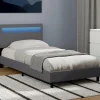 Lit simple 90 x 190 cm avec tête de lit LED intégrées et sommier PVC gris*IDMarket Sale