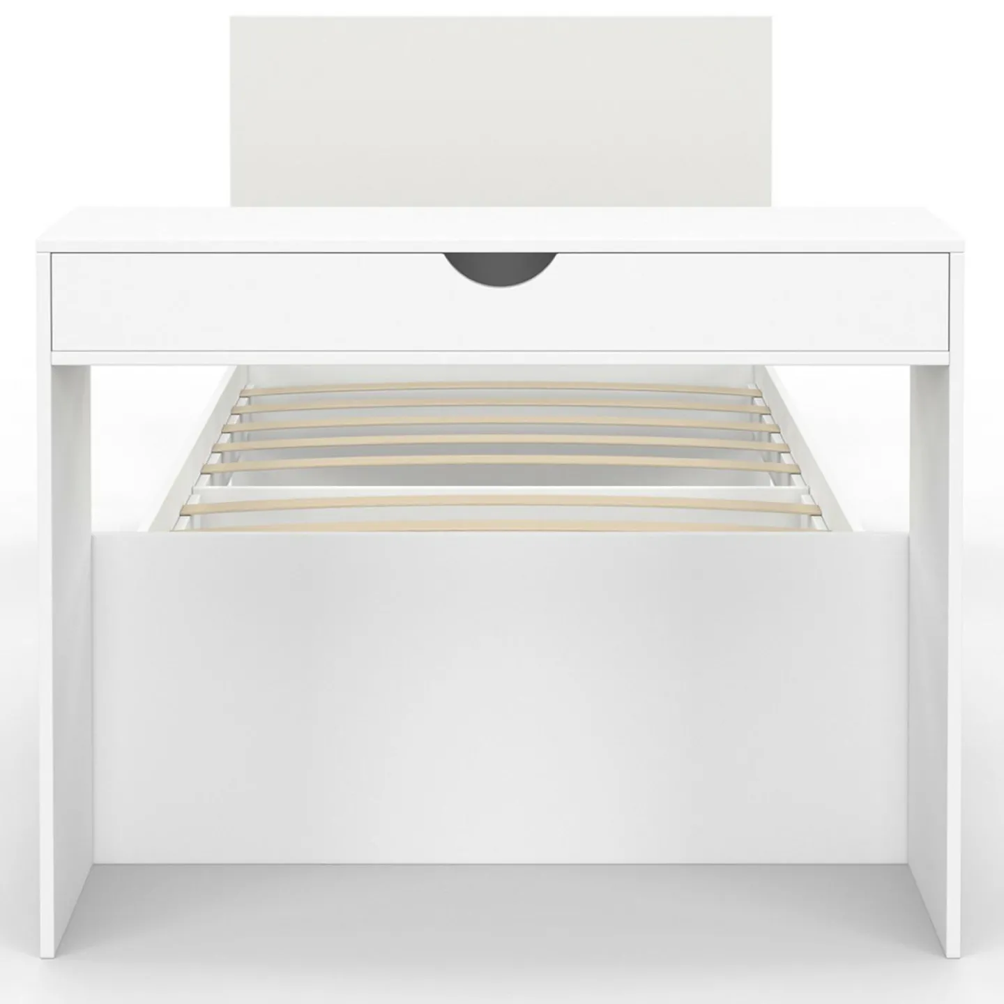 Lit simple blanc 90 x 190 cm avec rangements, sommier, tête de lit et bureau*IDMarket Discount