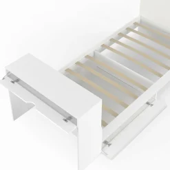 Lit simple blanc 90 x 190 cm avec rangements, sommier, tête de lit et bureau*IDMarket Discount